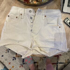 Women's White Distressed Denim Shorts